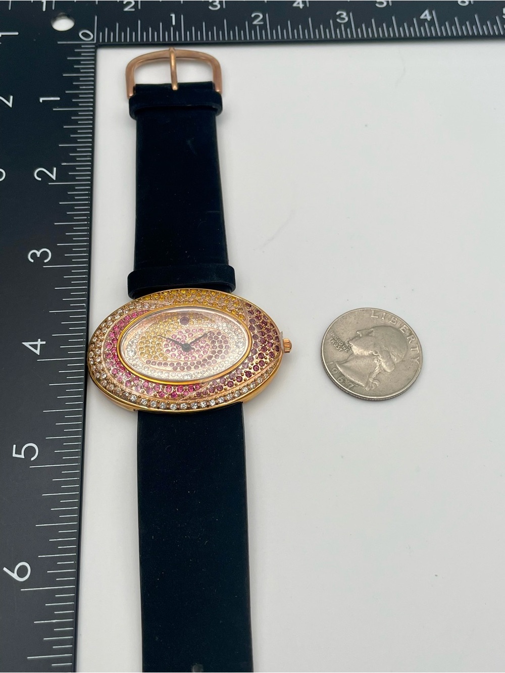 Suzanne Somers Gold-Tone Oval Crystal Watch with Pink, Purple and Clear Stones - Picture 7 of 10